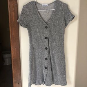 Black and white stripped knit dress with buttons
